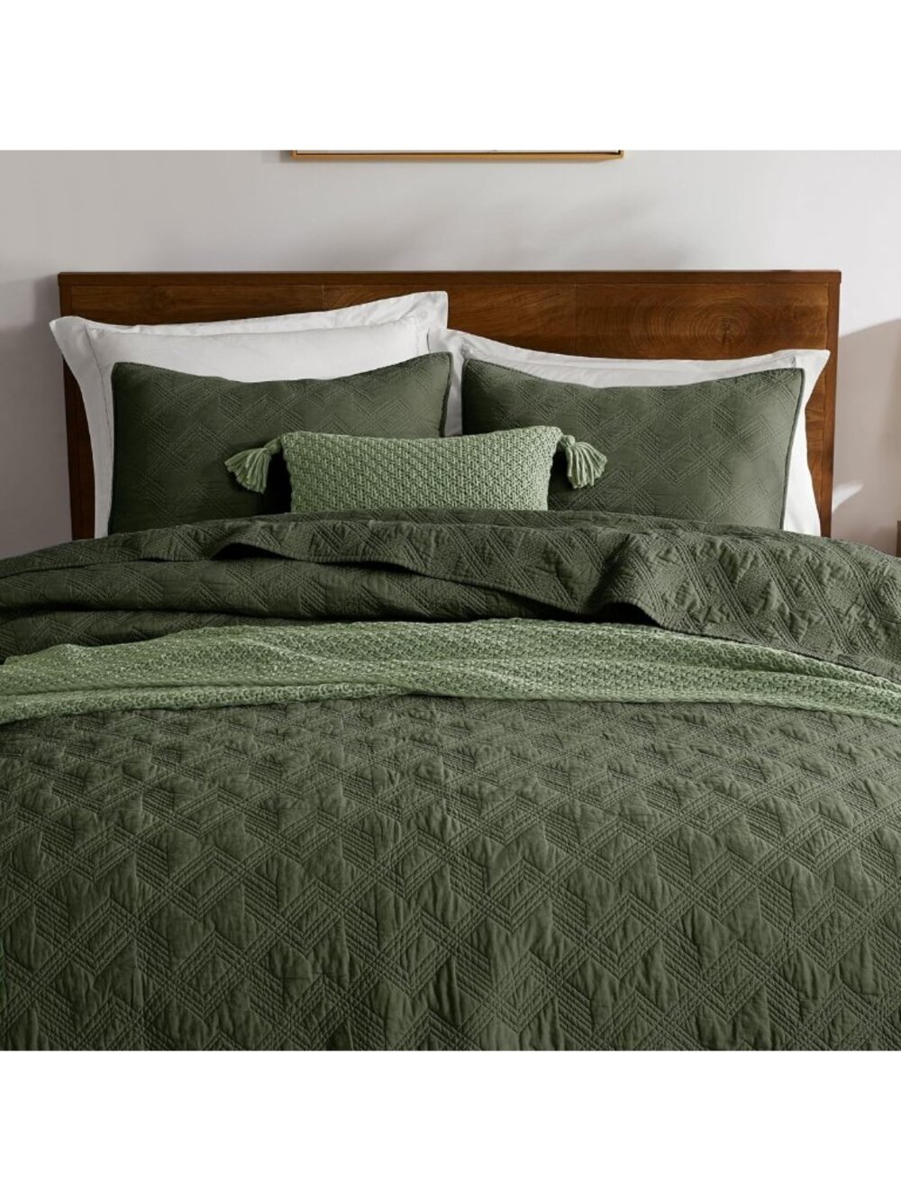 100% Cotton King Quilt Set - Olive Green Lightweight Modern Bedspread, Rustic